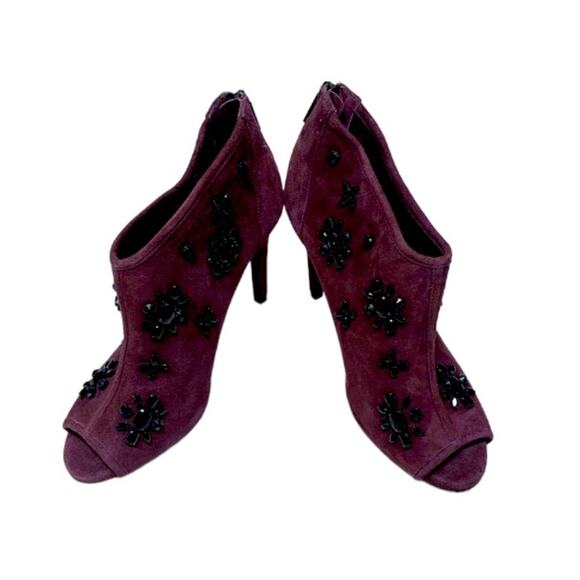 Michael Kors Suede Rhinestone Trim Peep-toe Heel Boots/Booties - Picture 2 of 8